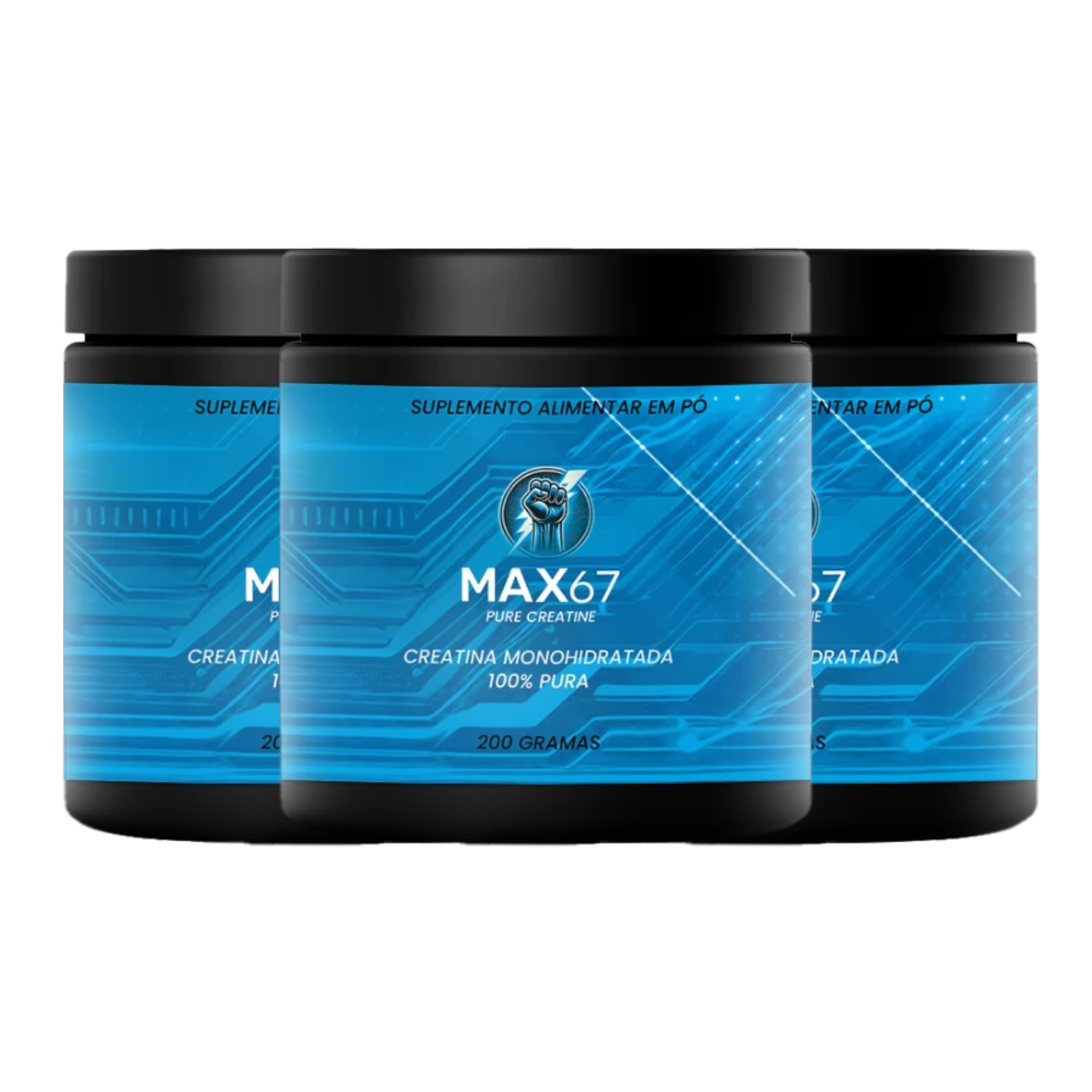 PURE CREATINE - Creatina 100% Pura para Aumento de Força e Performance Muscular - Kit 03 Unidades